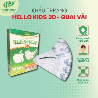Khẩu trang 3d tai vải em bé hello kids mềm mịn không đau tai bé hộp 10 cái