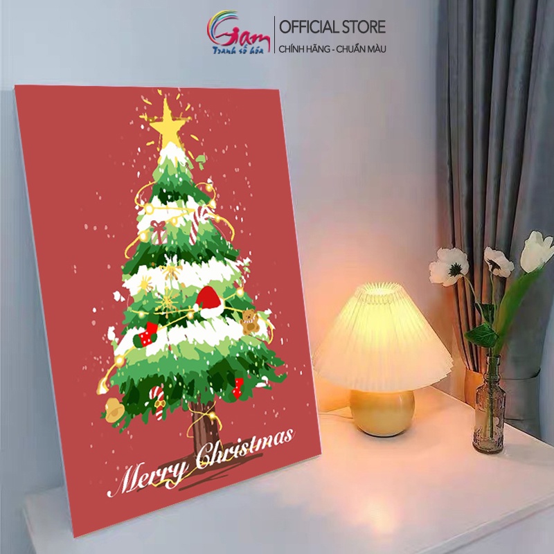 Tranh số hoá tự vẽ theo số Giáng Sinh Cây Thông Noel GAM trang trí treo tường kèm khung đã căng COCI