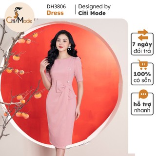 Đầm công sở CITI MODE FASHION thiết kế dáng ôm hồng phối nơ eo DH3806