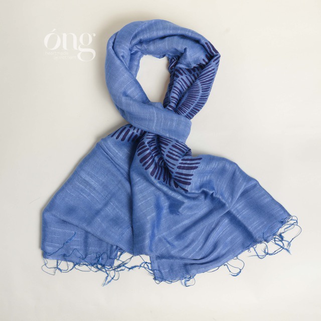 Khăn choàng lụa tơ tằm in họa tiết hoa đào chân khăn -70*180cm - 50% Silk 50% Linen - Óng Silk - Mềm mịn, thoáng nhẹ