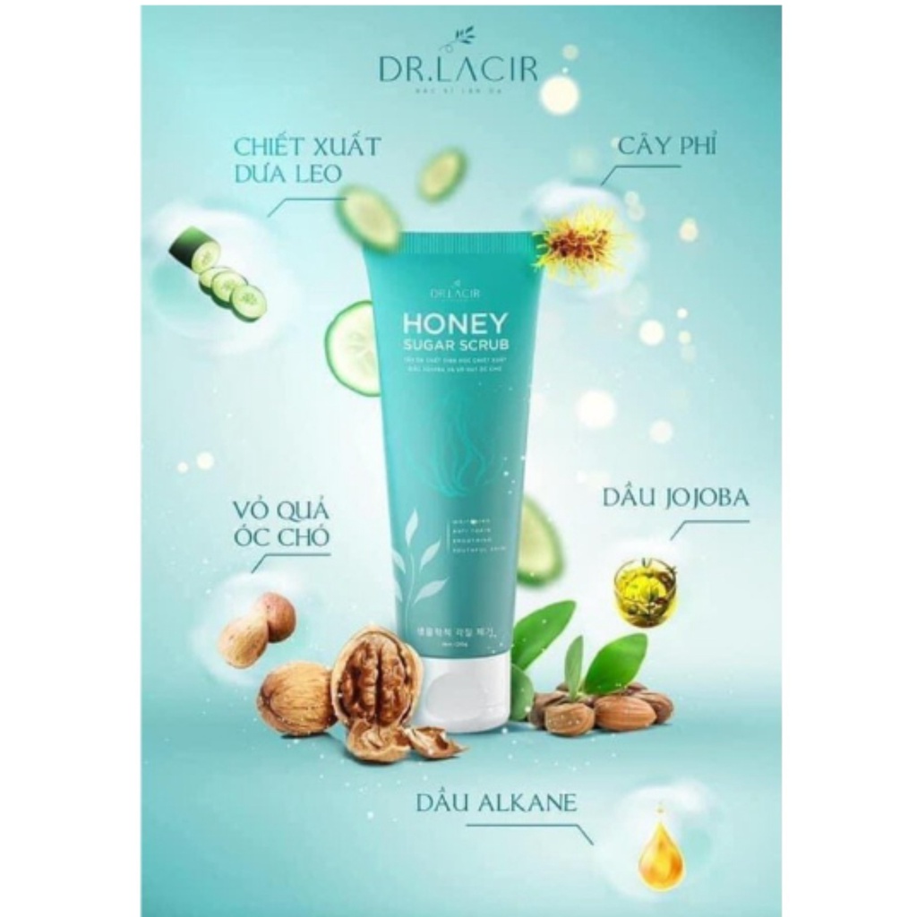 Tẩy da chết Dr Lacir Tẩy da chết sinh học Honey Sugar Scrub chính hãng, loại bỏ da chết, ngừa mụn ẩn, sáng da, 120ml