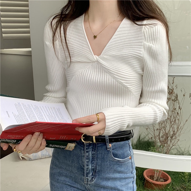 COZOK Áo Dệt Kim Tay Dài Cổ Chữ V Dáng Ôm Thời Trang Cho Nữ