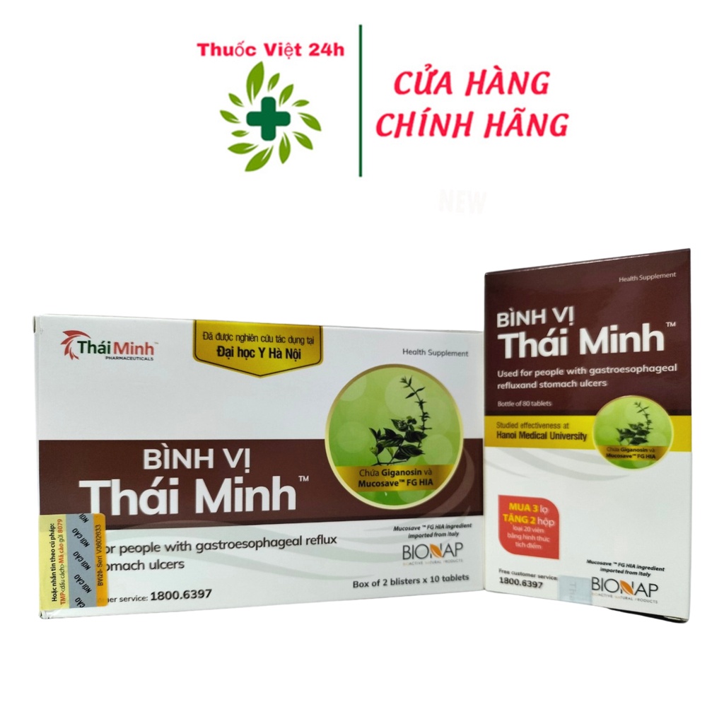 Bình Vị Thái Minh - Hỗ Trợ Giảm Acid Dịch Vị Trào Ngược Dạ Dày - Hộp 20 & 80 Viên - ThuocViet24h
