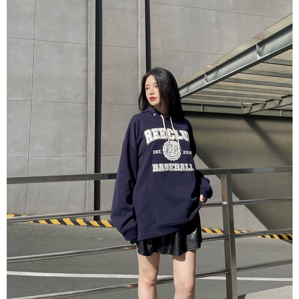 LOCAL BRAND REE - ÁO HOODIE BASEBALL THÊU DA LỘN MÀU NAVY | BigBuy360 - bigbuy360.vn