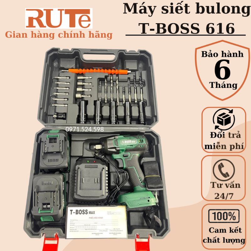 Máy mở ốc pin T-BOSS MAX 616, khoan pin đa năng không chổi than siết bulong ốc nồi xe ga, xe ô tô con