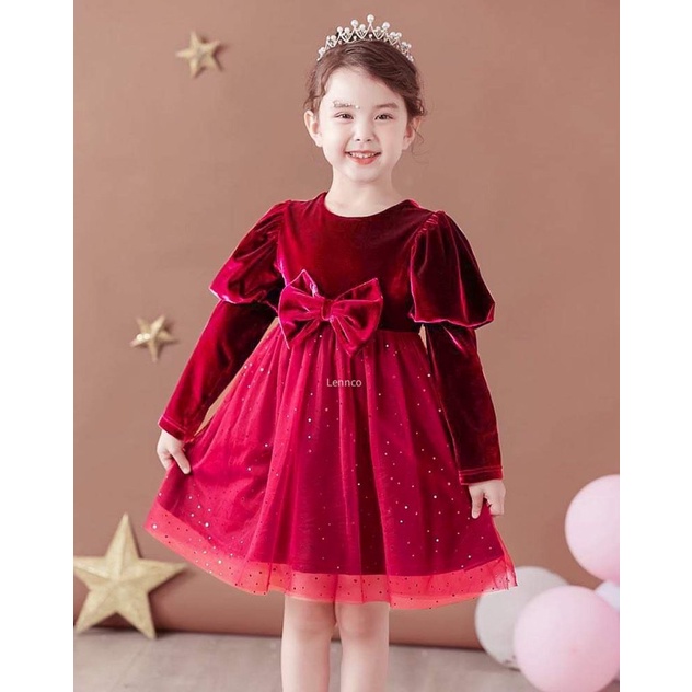 HTK- Váy nhung phối voan Lenco size 9/12m-9/10y (10-40kg)