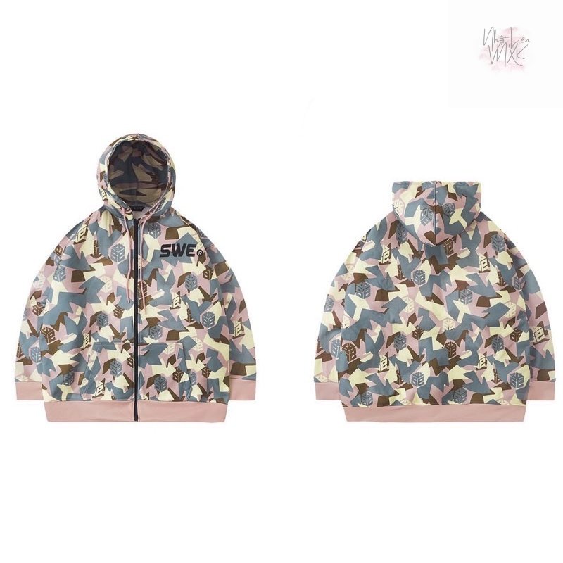 Áo Khoác Hoodie Camo Nỉ Nam Nữ Unisex Mũ Trùm Phối Dây Rút SWE Local Brand Hàng Xuất Xịn Cao Cấp Chất Đẹp Nặng Tay Pink
