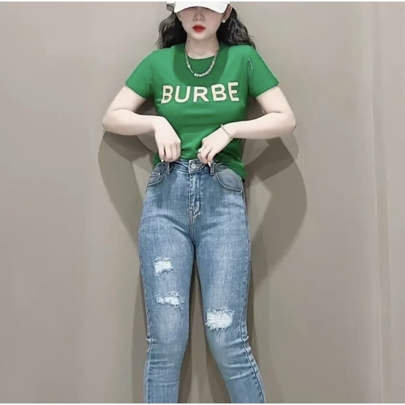 áo thun body tay ngắn in chữ dáng lửng