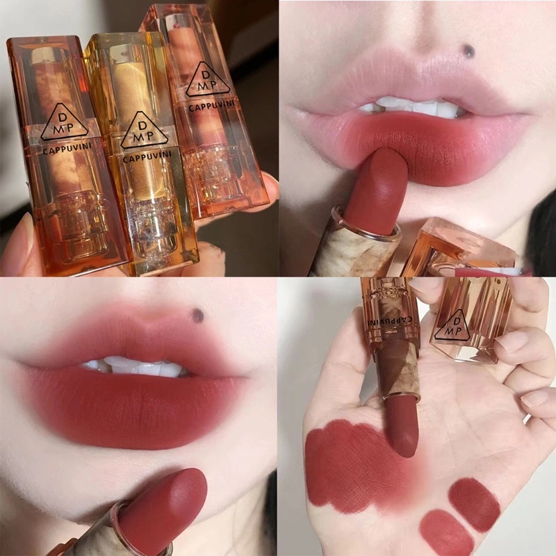 Sét 3 thỏi son lì Cappuvini vỏ nâu trong suốt
