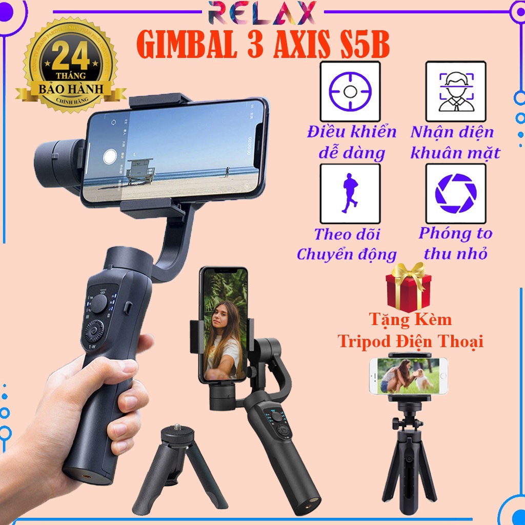 ✅Ngay tại Hà Nội✅Tay cầm chống rung 3 trục gimbal S5B tích hợp sạc dự phòng - pin lithium 4000mAh, Gimbal điện thoại qua