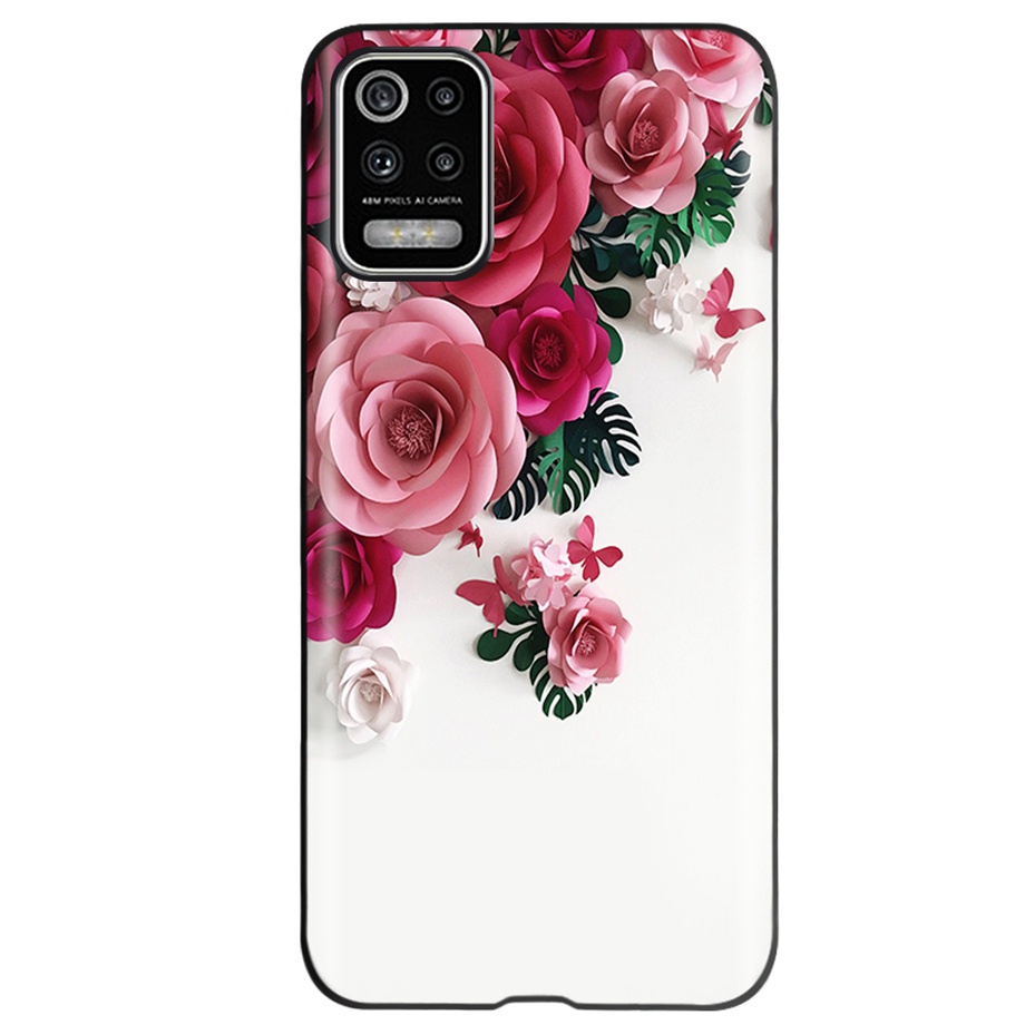 Ốp Điện Thoại TPU Dẻo Màu Đen In Họa Tiết Hoạt Hình Bươm Bướm & Hoa Cho LG K62 Q52 LG K62 Plus K 62 +
