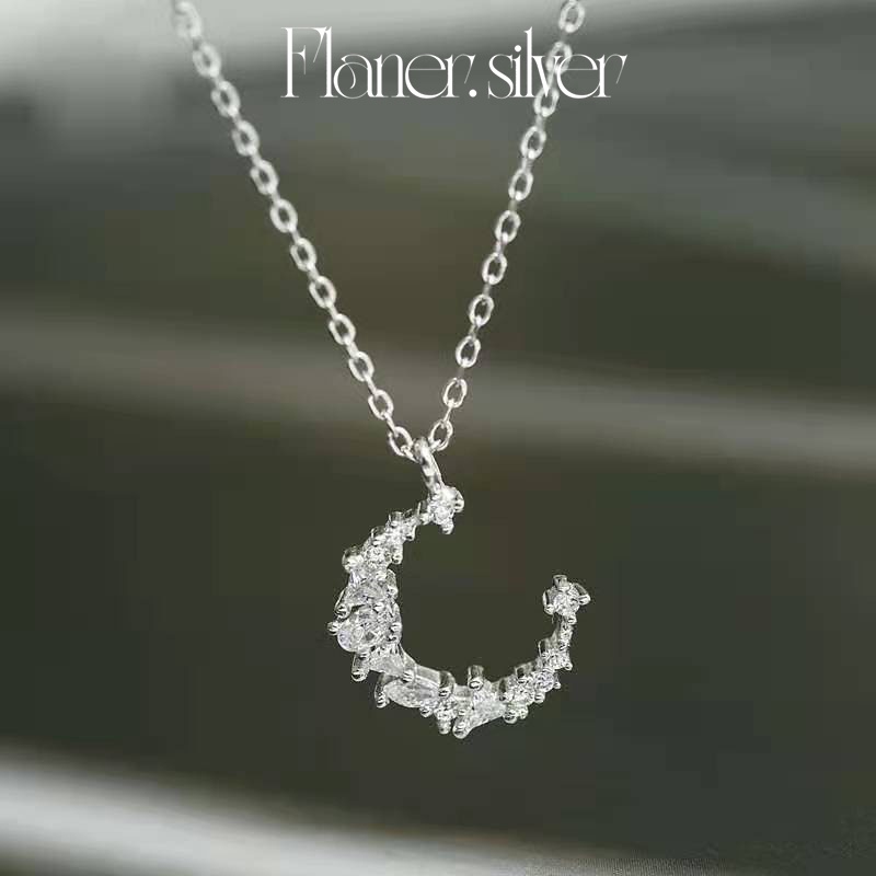 Dây chuyền bạc nữ, Bán Nguyệt, Flaner.Silver, 2 tầng, vòng cổ bạc đính đá cao cấp, phụ kiện trang sức bạc