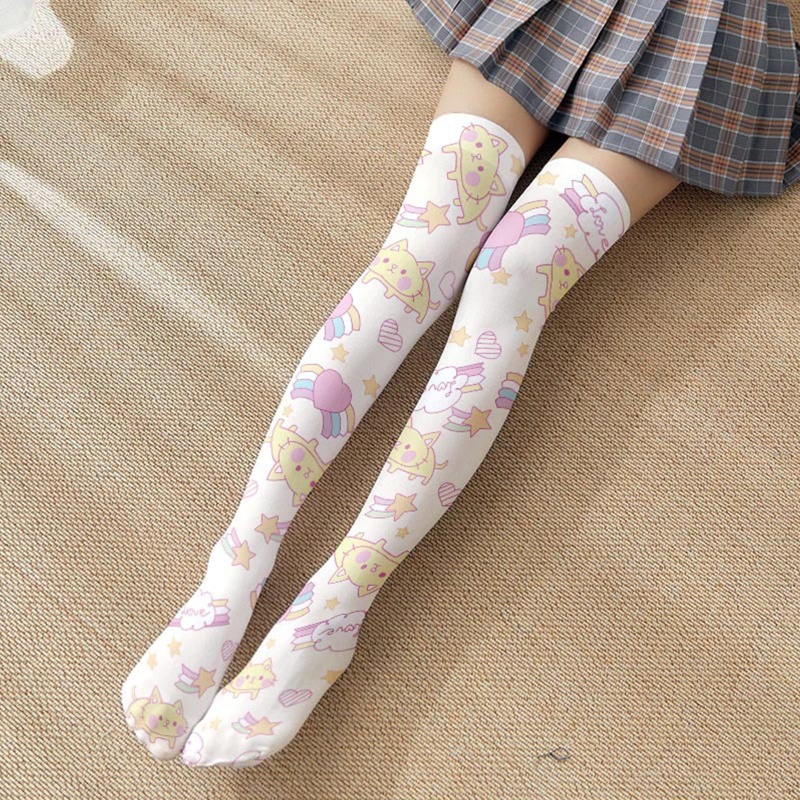 Vớ Dài Qua Gối In Họa Tiết Thỏ Hoạt Hình Phong Cách Lolita Nhật Bản Cho Nữ