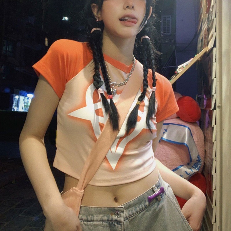 Áo thun XINLANYASHE ngắn tay in họa tiết thời trang retro Hàn Quốc cho nữ