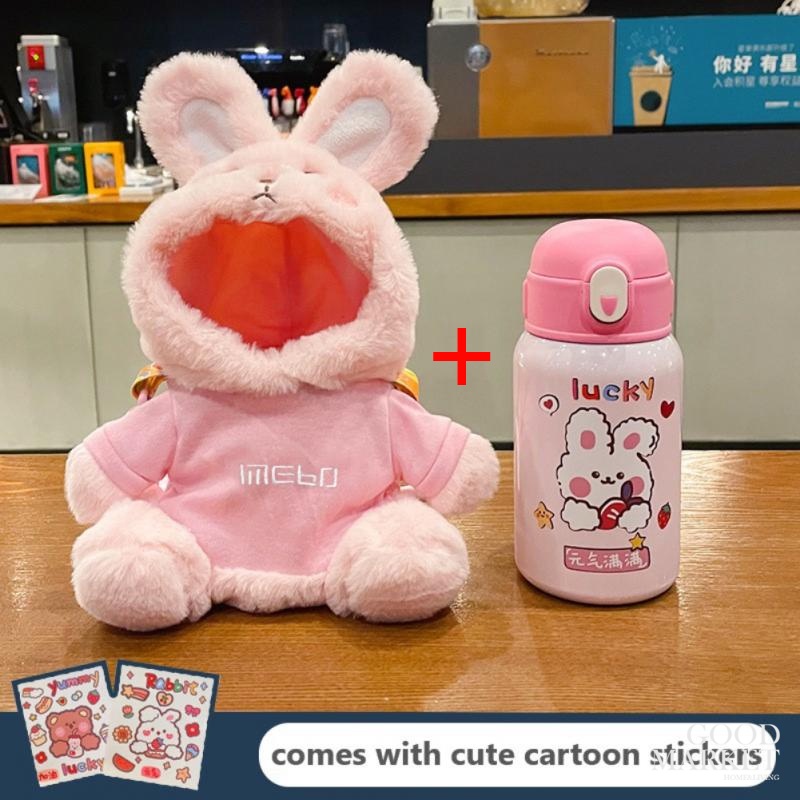 Bình Nước Giữ Nhiệt 450ml Bằng Thép Không Gỉ Hình Gấu Dễ Thương Kèm Ống Hút