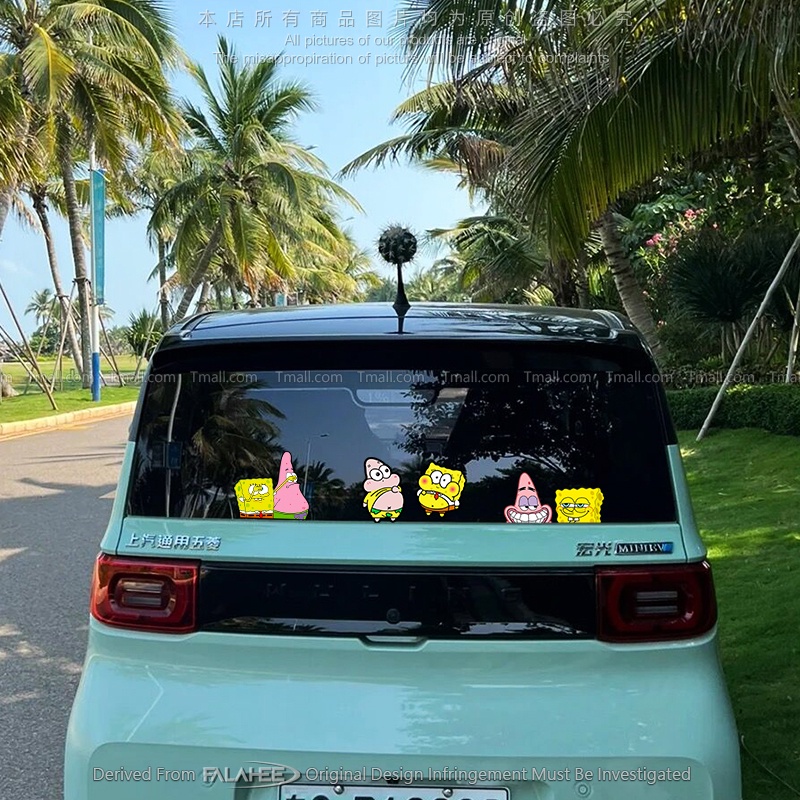 Sticker Phản Quang Dán Trang Trí Xe Hơi Chống Nước In Hình spongebob Dễ Thương