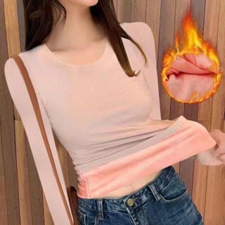 Áo Lót Lông Cừu Dày Dặn Tay Dài Giữ Ấm Plus Size Dành Cho Nữ