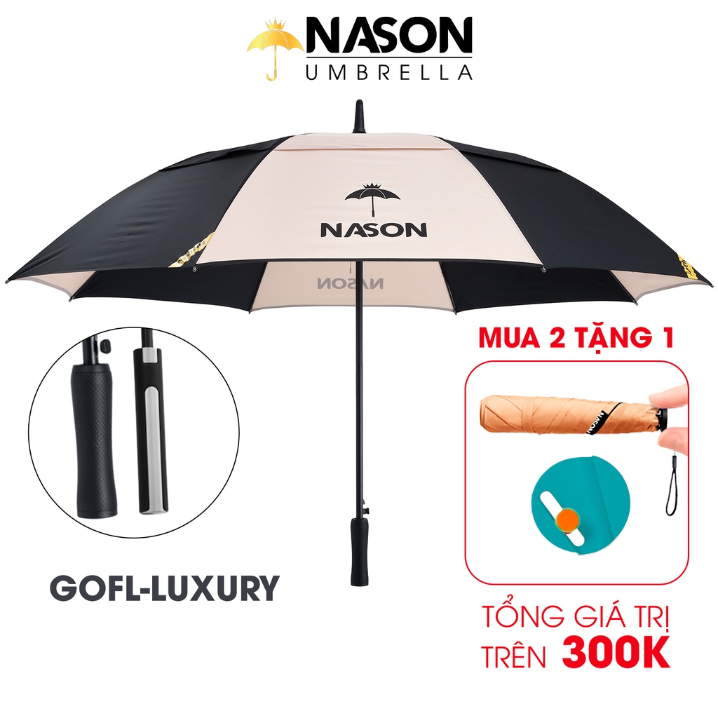 Ô dù đi mưa ô Golf cao cấp 2 tầng tán siêu to 30 inch NASON UMBRELLA LUXURY -Tay cầm thời trang-Chống lật-Chống tia UV