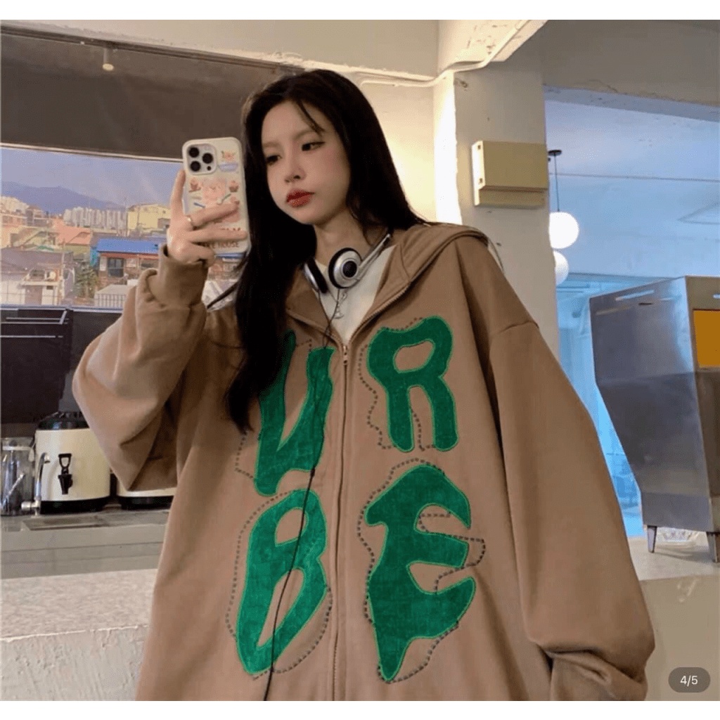 Áo Khoác Nỉ Nữ Tay Phồng In Chữ Nón 2 Lớp Có Dây Rút Thời Trang Siêu Hot NEW UNISEX