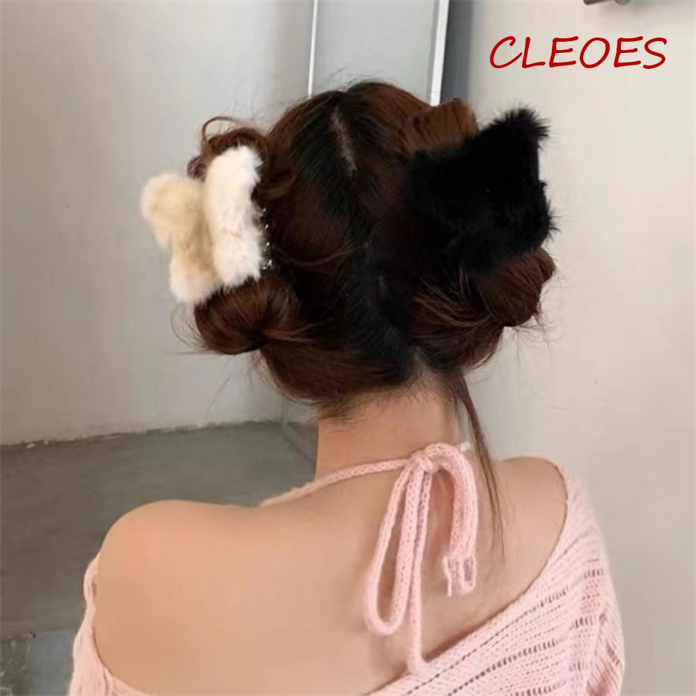 Kẹp Tóc Hình Bướm / Cá Mập Phủ Lông Phong Cách Hàn Quốc Ngọt Ngào Cho Nữ