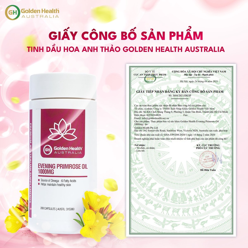 [GOLDEN HEALTH] Viên uống tinh dầu hoa anh thảo Everning Primrose – cân bằng horrmone và sắc đẹp phụ nữ (200 viên)