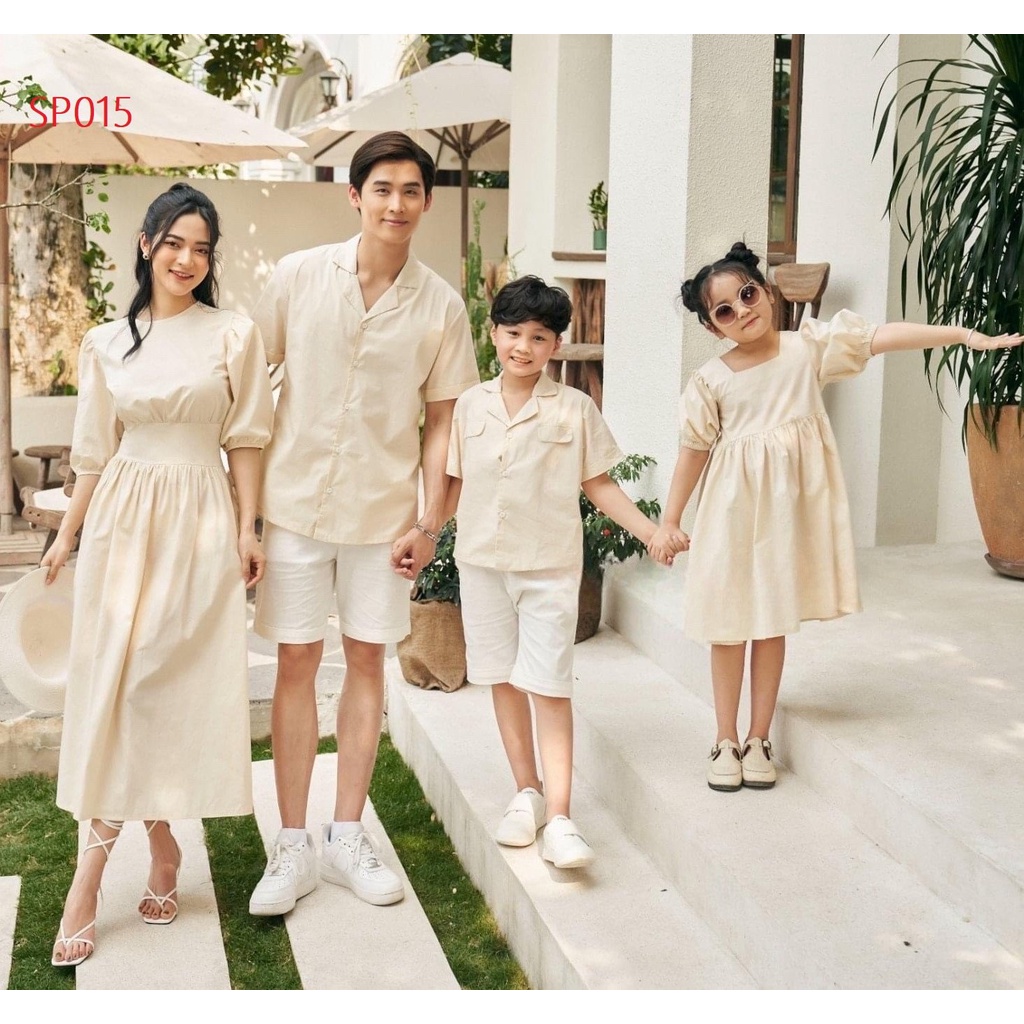 Set đồ thiết kế cho gia đình, mẫu thiết kế đũi kem, đi du lịch, đi biển, đi dạo phố (set gia đình 4 người)/ Mã SP015