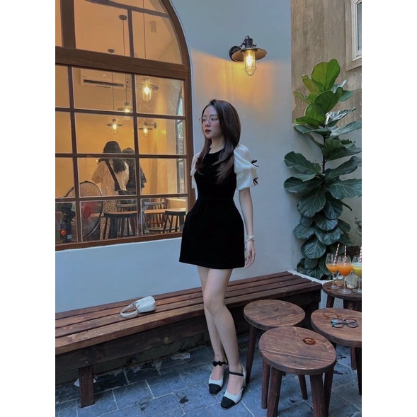 Váy nhung tay phối