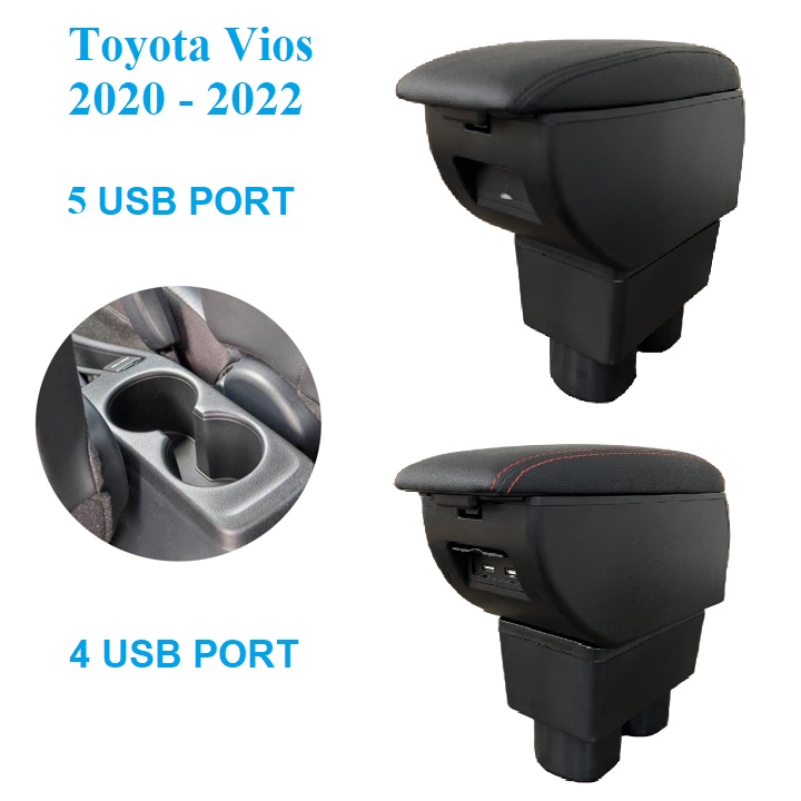 Hộp tỳ tay ô tô Toyota Vios 2020-2022 tích hợp 5 cổng USB và 4 cổng USB