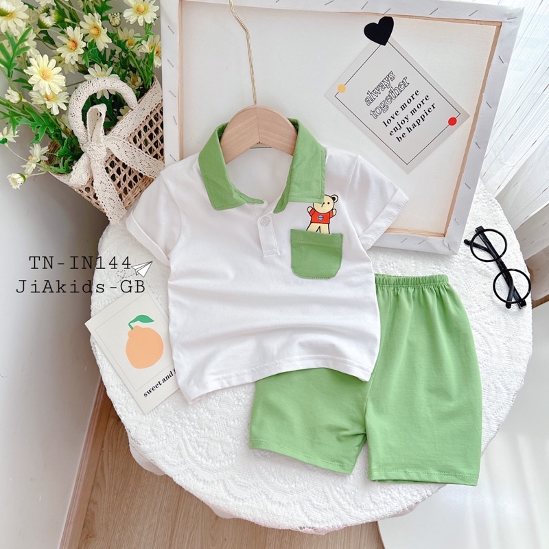 TNin144 Bộ Bé Trai Thun Cotton Minkymom Có Cổ Túi Áo Cho Bé Đi Học 8kg đến 25kg
