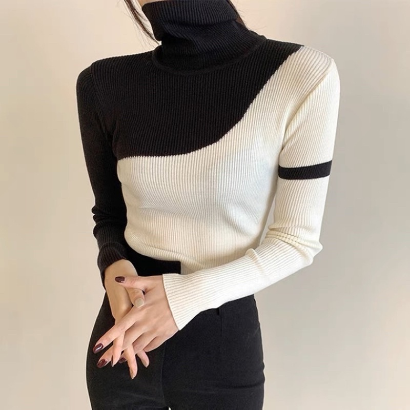 Áo len phối màu đen trắng
