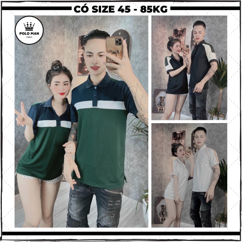 Áo polo nam nữ bigsize vải poly cá sấu cotton 100% thêu hình, áo thun nam cổ trụ phối mầu basic áo cặp đôi