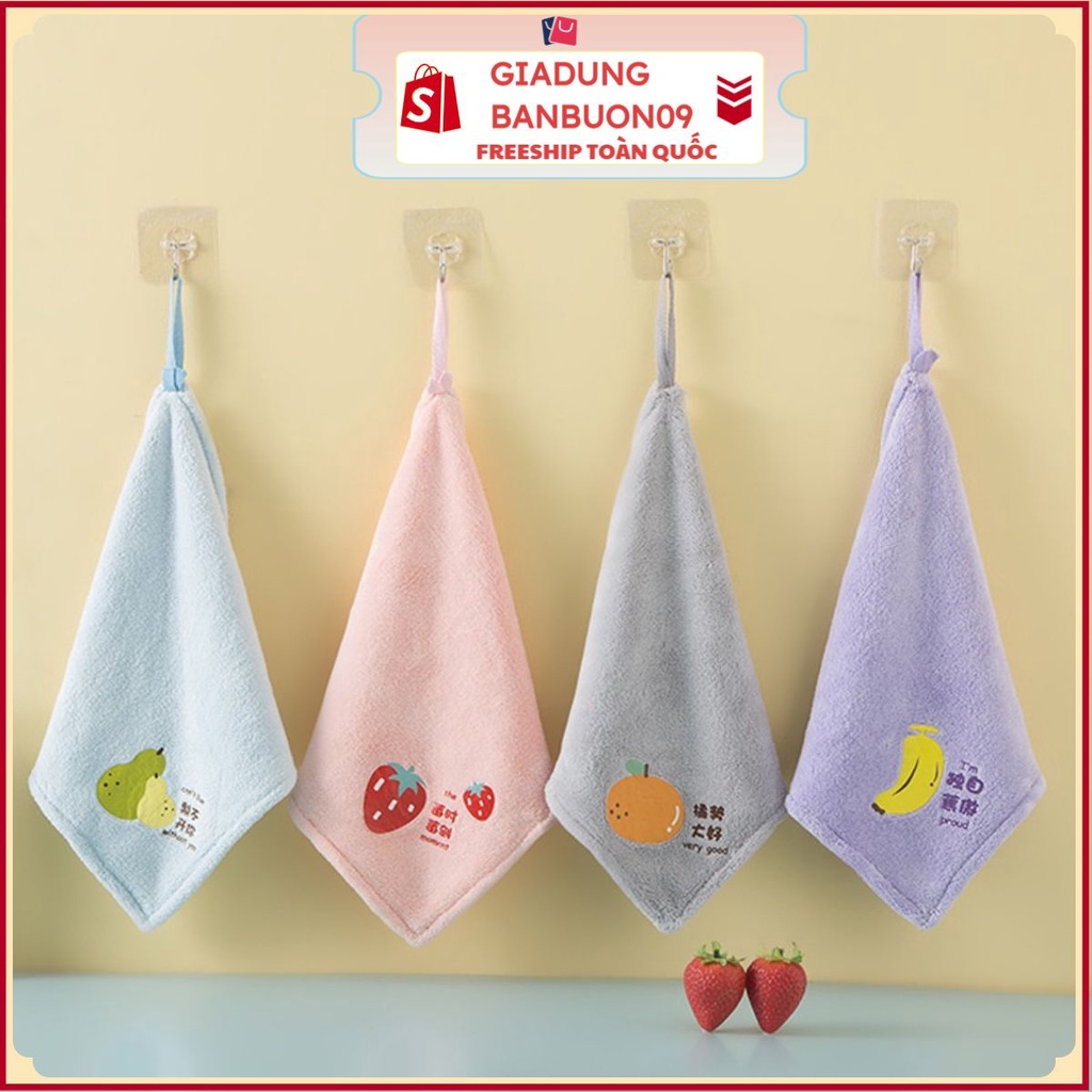 Khăn lau tay nhà bếp in hình trái cây dễ thương có móc treo tường cotton thấm hút tốt - Gia Dụng Hà Nội ( #khăn lau tay)