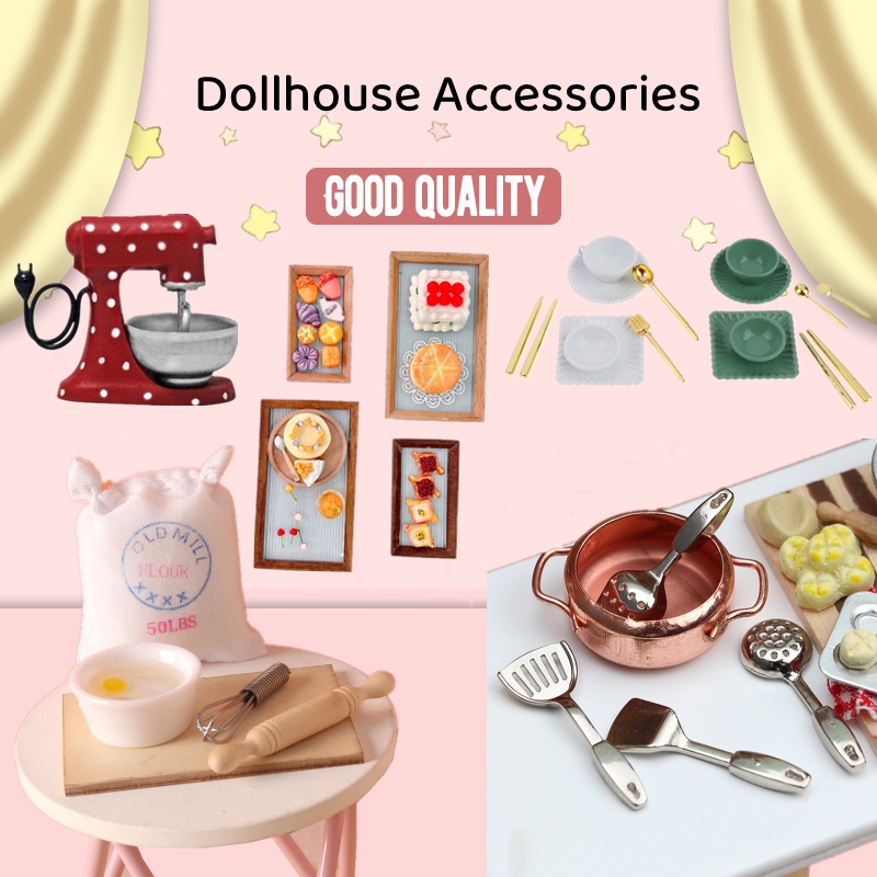 Set 1 / 4 / 5 Muỗng / Đĩa Trộn mini Tỉ Lệ 1: 12 Dùng Để Trang Trí Nhà Búp Bê