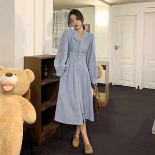 Đầm Dáng Rộng Cổ Chữ V Phối Bèo Kiểu Retro Thời Trang Xuân Thu 2020