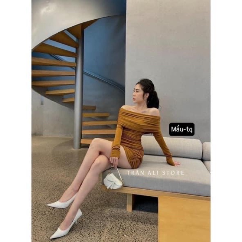 Đầm Body nhũ chễ vai dài tay 2 màu