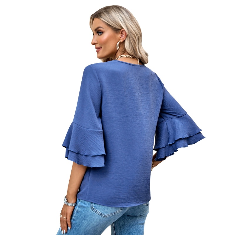 Áo Thun Tay Lỡ Cổ Chữ V Dáng Rộng Giả Nhiều Lớp Thời Trang Xinh Xắn Cho Nữ