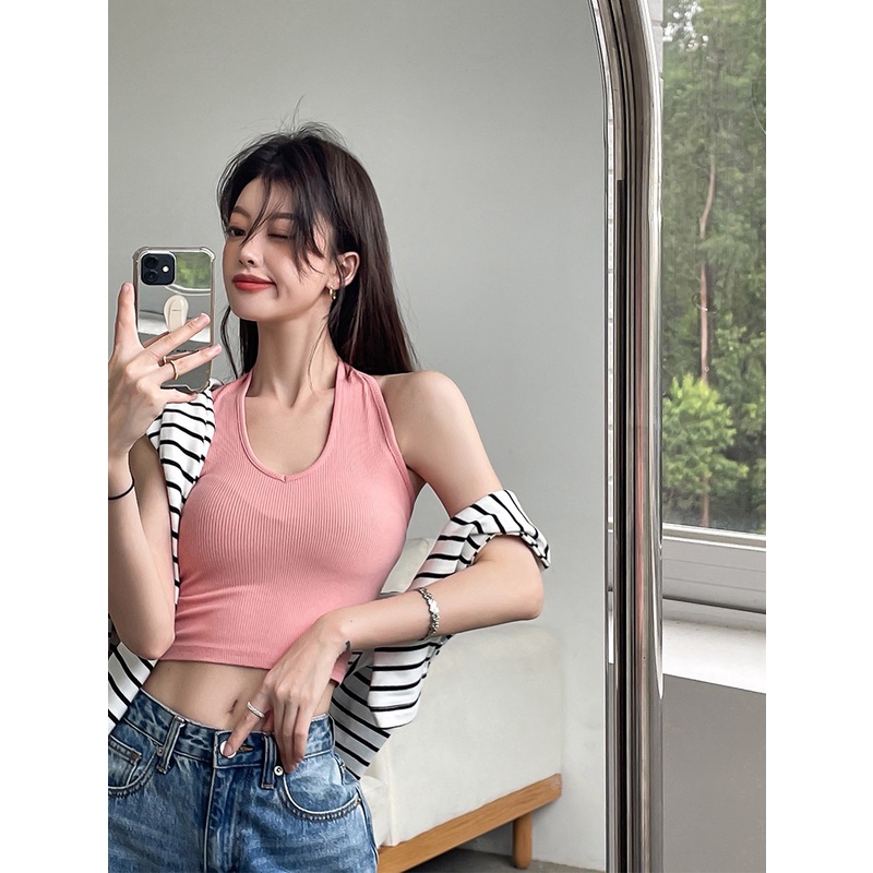 NRVP Áo Tank Top Đơn Co Giãn Phong Cách Hàn Quốc Với Đệm Lót