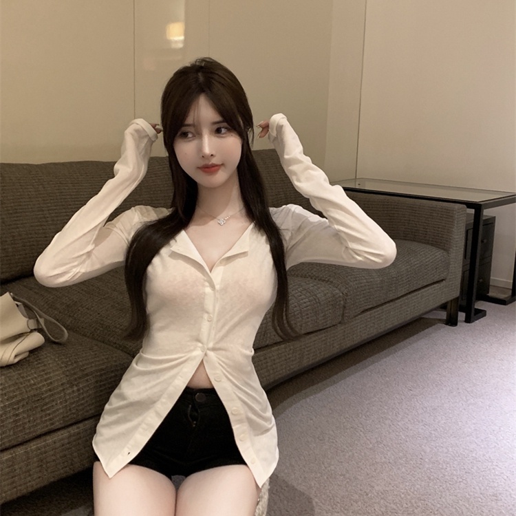 Áo Thun Tay Dài Cổ Chữ V Dáng Ôm Phong Cách Vintage Dành Cho Nữ