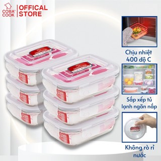 Bộ 6 hộp thủy tinh coba'cook đựng thực phẩm hình chữ nhật 370 ml- ccl36