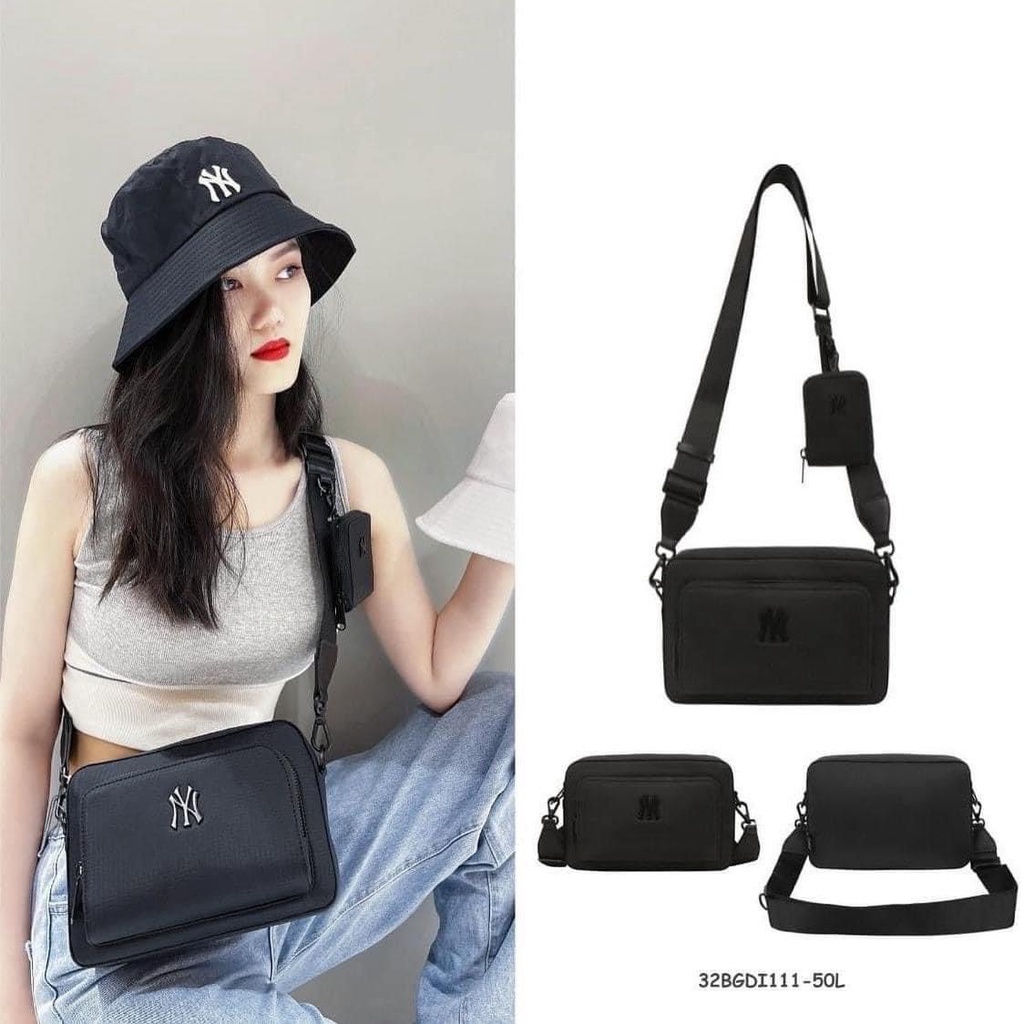 Túi đeo chéo nam nữ Unisex MLB  Bagsling logo NY kim loại cao cấp form ngang Hàng QCXK Cao cấp có túi tiddy thời trang