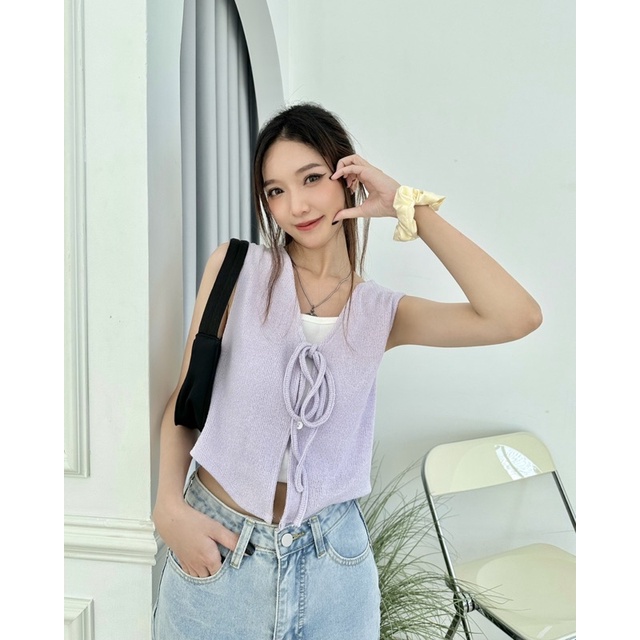 JANET STUDIO • Áo gile thắt dây Tím