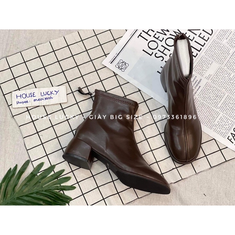 NEW- Giày bốt da trơn cao cổ gót 5cm BIG SIZE