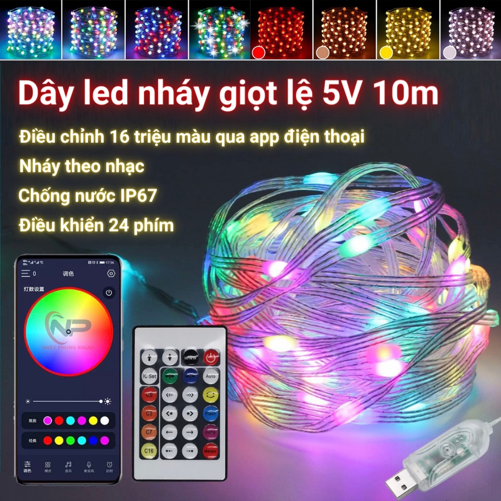 Dây đèn led,đèn fairy light giọt lệ 16 trệu màu 10M Nháy theo nhạc chống nước IP67 chỉnh app Điện Thoại,trang trí tết