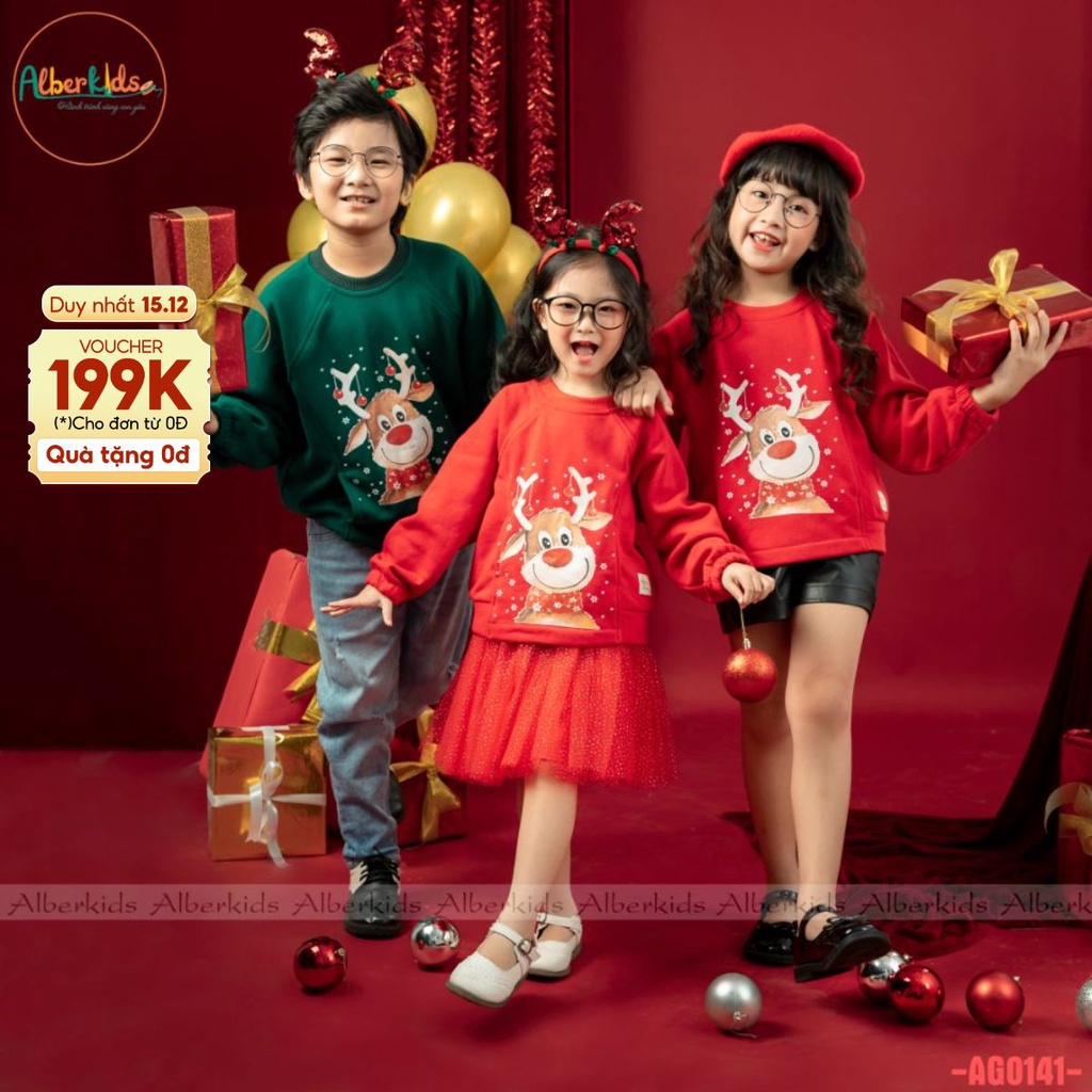 Áo nỉ noel có túi cho bé trai, bé gái ALBERKIDS thu đông cho trẻ em 2,3,4,5,6,7,8,9,10,11,12 tuổi [AG0141]