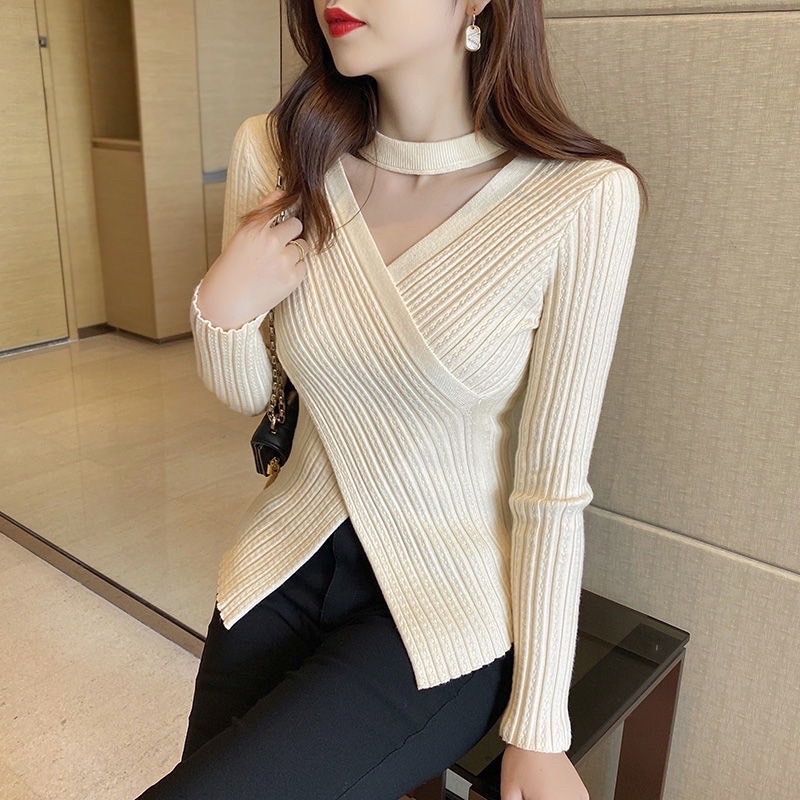 Áo Len Tăm Vạt Chéo Cổ Tim Kèm Dây Choker Sexy Nữ Tính Nhẹ Nhàng Quyến Rũ Hàng Loại 1 Chất Len Mềm