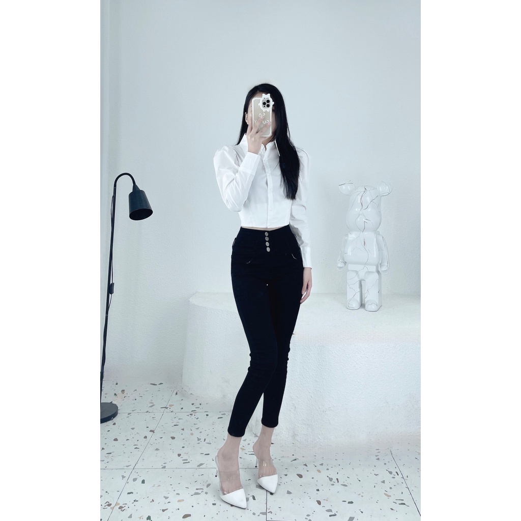 Áo sơ mi trắng dáng croptop siêu hot