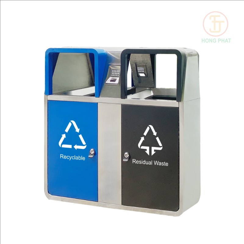 THÙNG RÁC NGOÀI TRỜI INOX 2 NGĂN 70L HP-HB250 OUTDOOR TRASHBIN