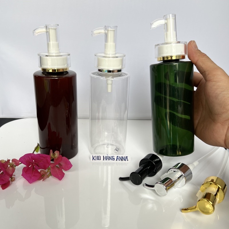 CHAI 300ml XỊT SƯƠNG  XANH / NÂU / TRONG CHIẾT MỸ PHẨM XỊT GIỌT - Chai Pet đựng sữa tắm VÒI PUMP , nắp bật , nắp press