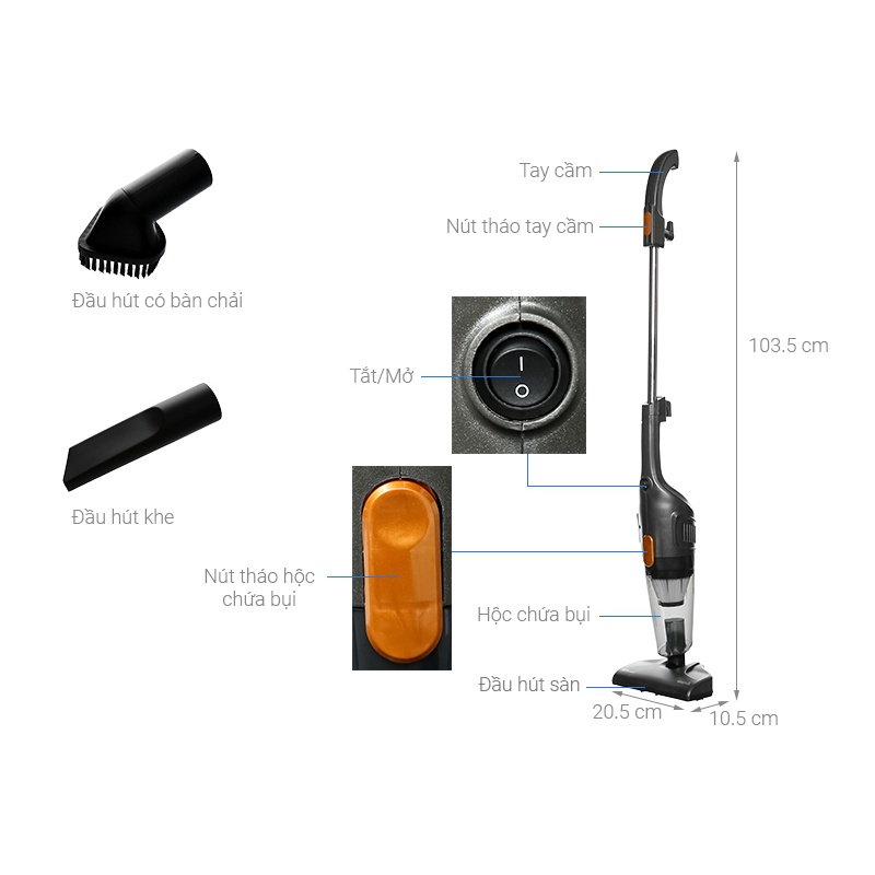 Máy hút bụi cầm tay gia đình Deerma DX115C | BH 12 tháng - công suất 600W