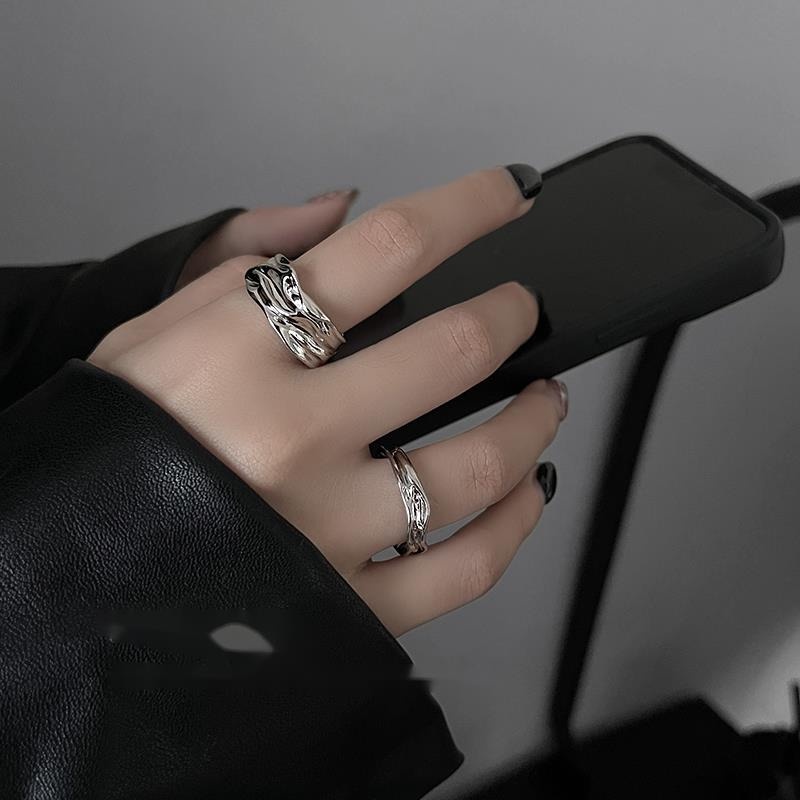 Nhẫn Xếp Ly Bất Đối Xứng Phong Cách hip hop Hàn Quốc Thời Trang Cho Nam Và Nữ